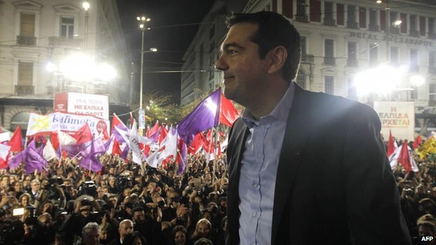 Alexis Tsipras and supporters of Syriza. Photo: Agence France-Presse